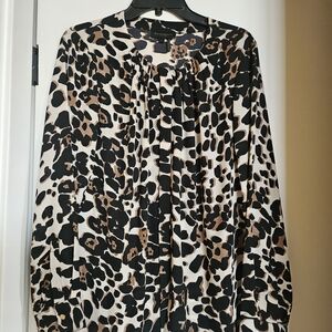 Donna Karan Black and Brown Leopard Print Blouse